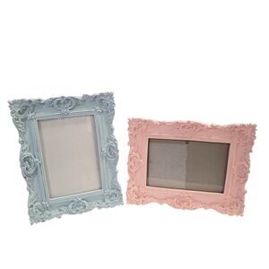 Laura Ashley Pink Blue Ornate Picture Frame Set (2) 4x6 Rocco Style Resin Baby